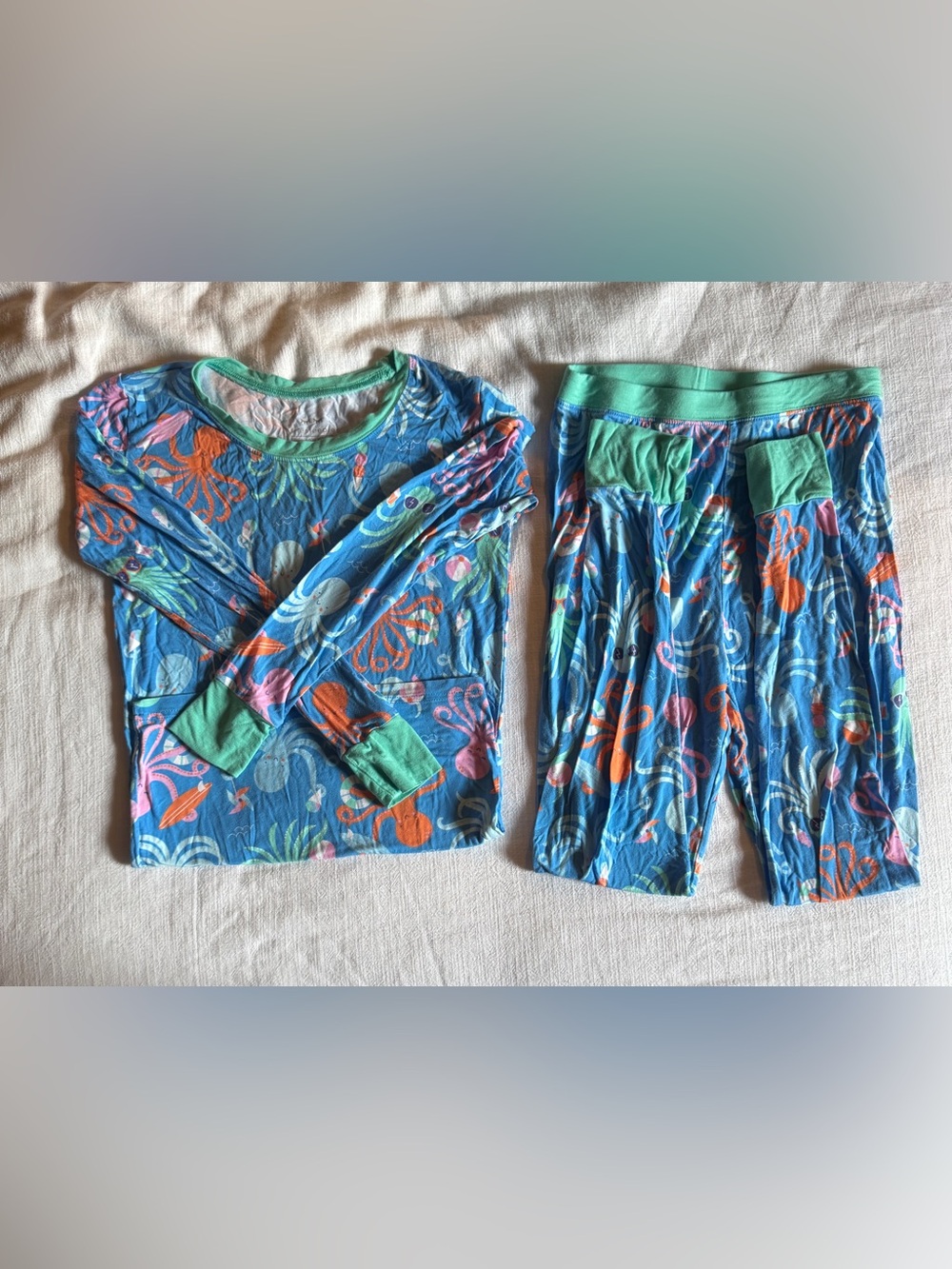 Little Sleepies Blue Octopus & Sea Life Pajama Set with Green Trim